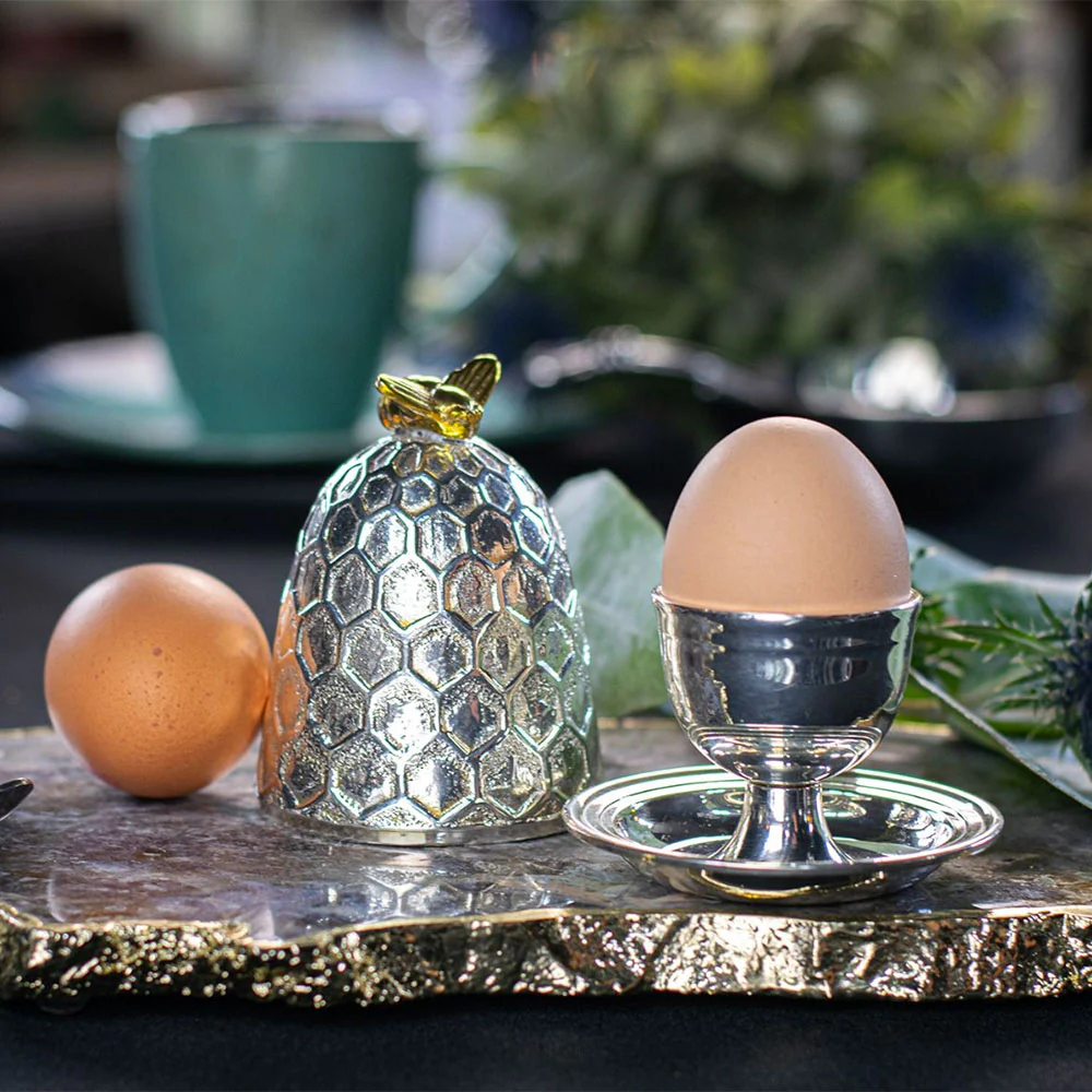 Bee Honeycomb Silver Plated Egg Cup and Lid - Image 3